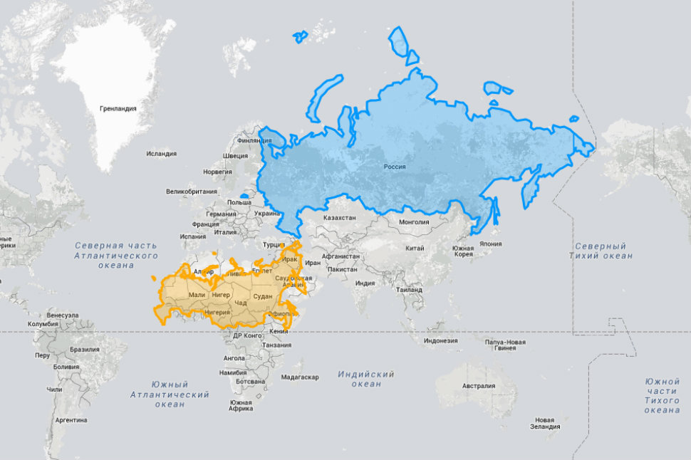 Карта отображающая реальные размеры стран